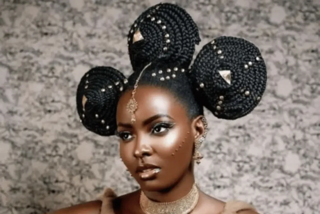 Mulher negra com penteado africano