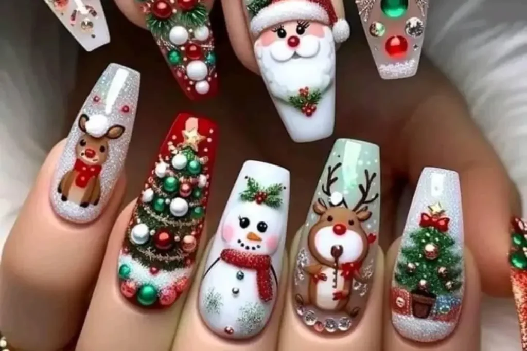 Unhas de natal decoradas com pedrinhas