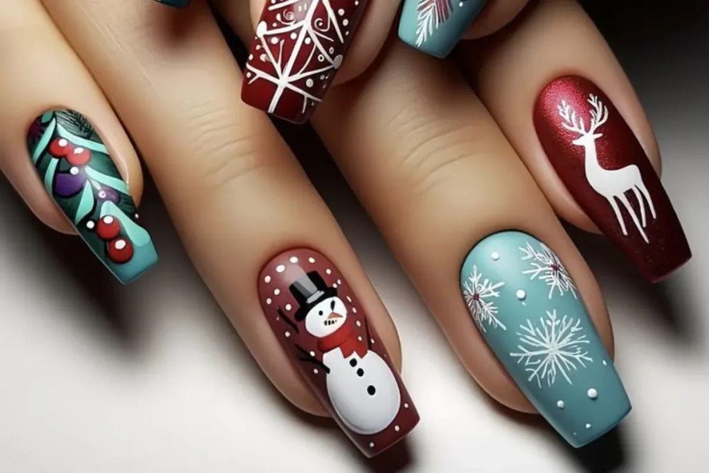 Unhas decoradas com estampas natalinas