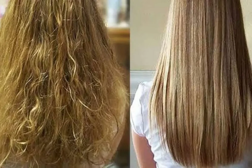 Antes e depois de escova progressiva em cabelo ondulado