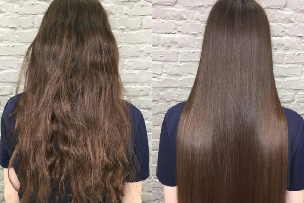 Antes e depois de um cabelo alisado