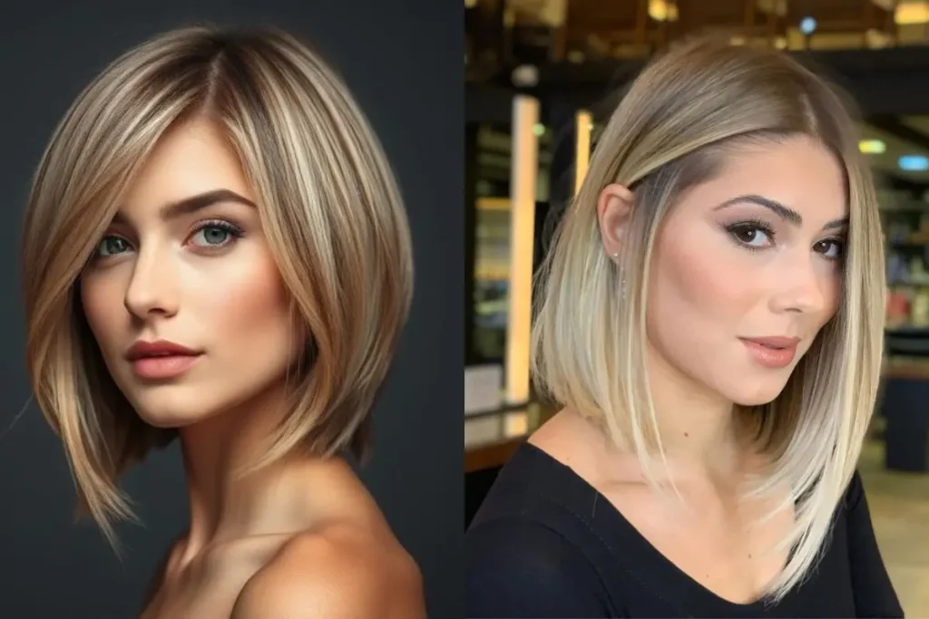 Mulheres loiras com cabelo long bob