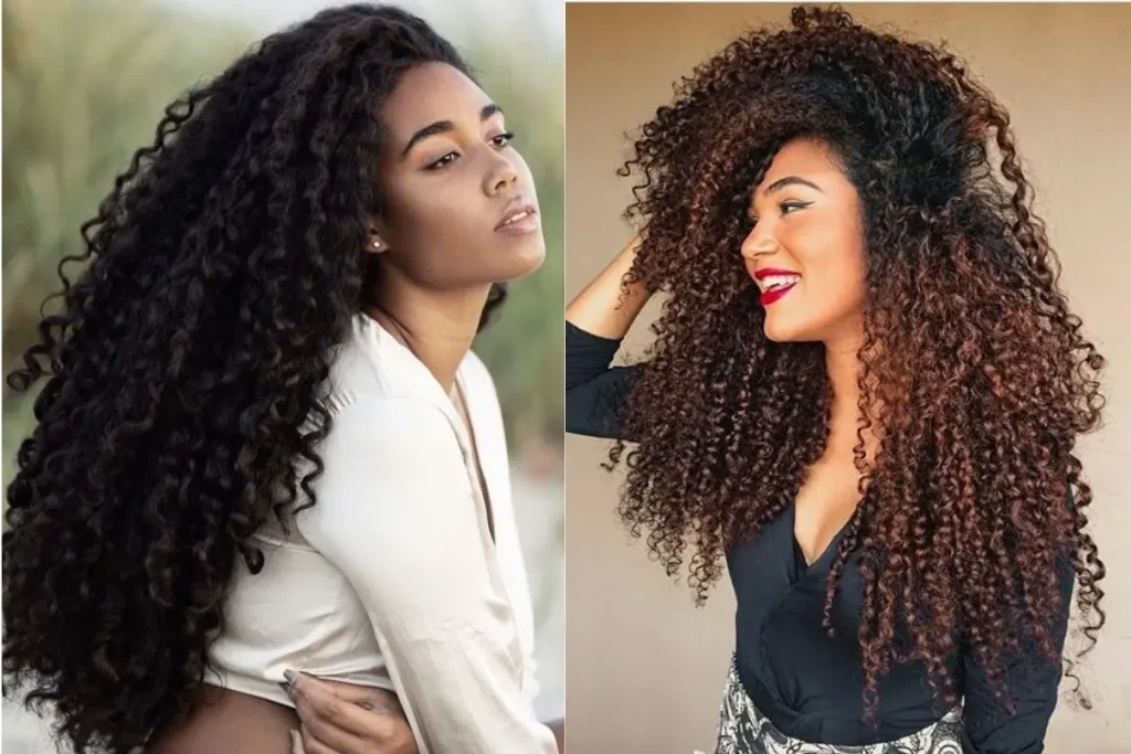 Mulheres negras com cabelo cacheado comprido