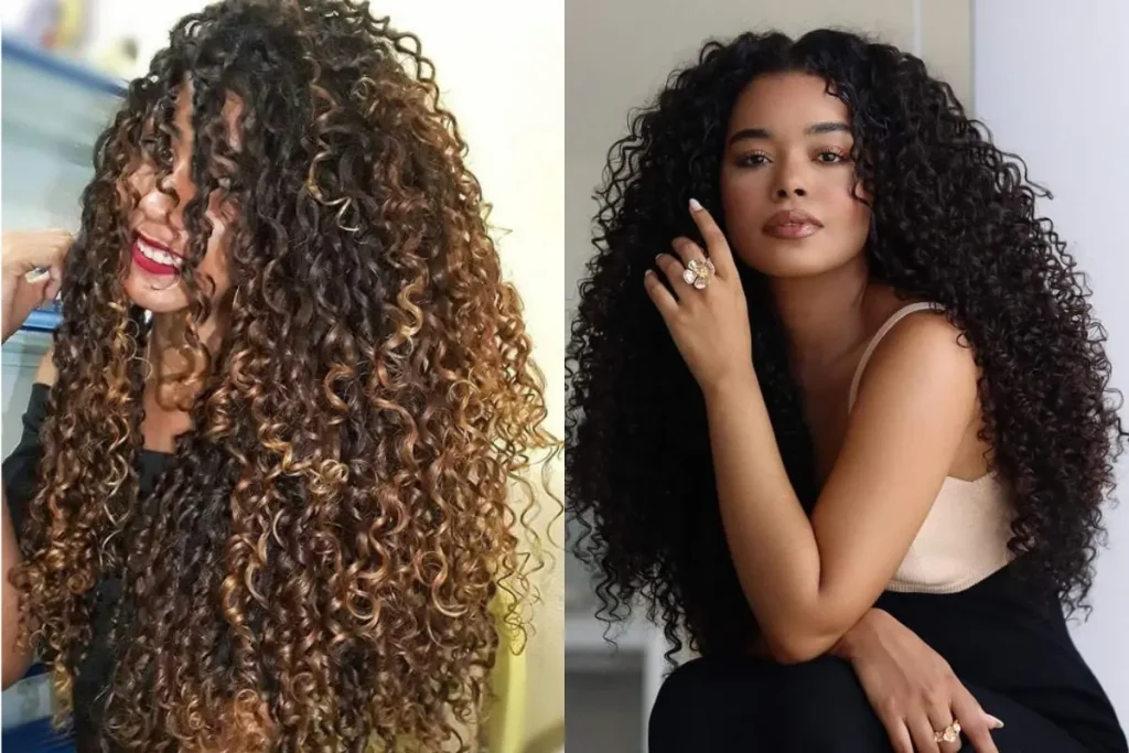 Mulhers cacheadas com cabelo longo