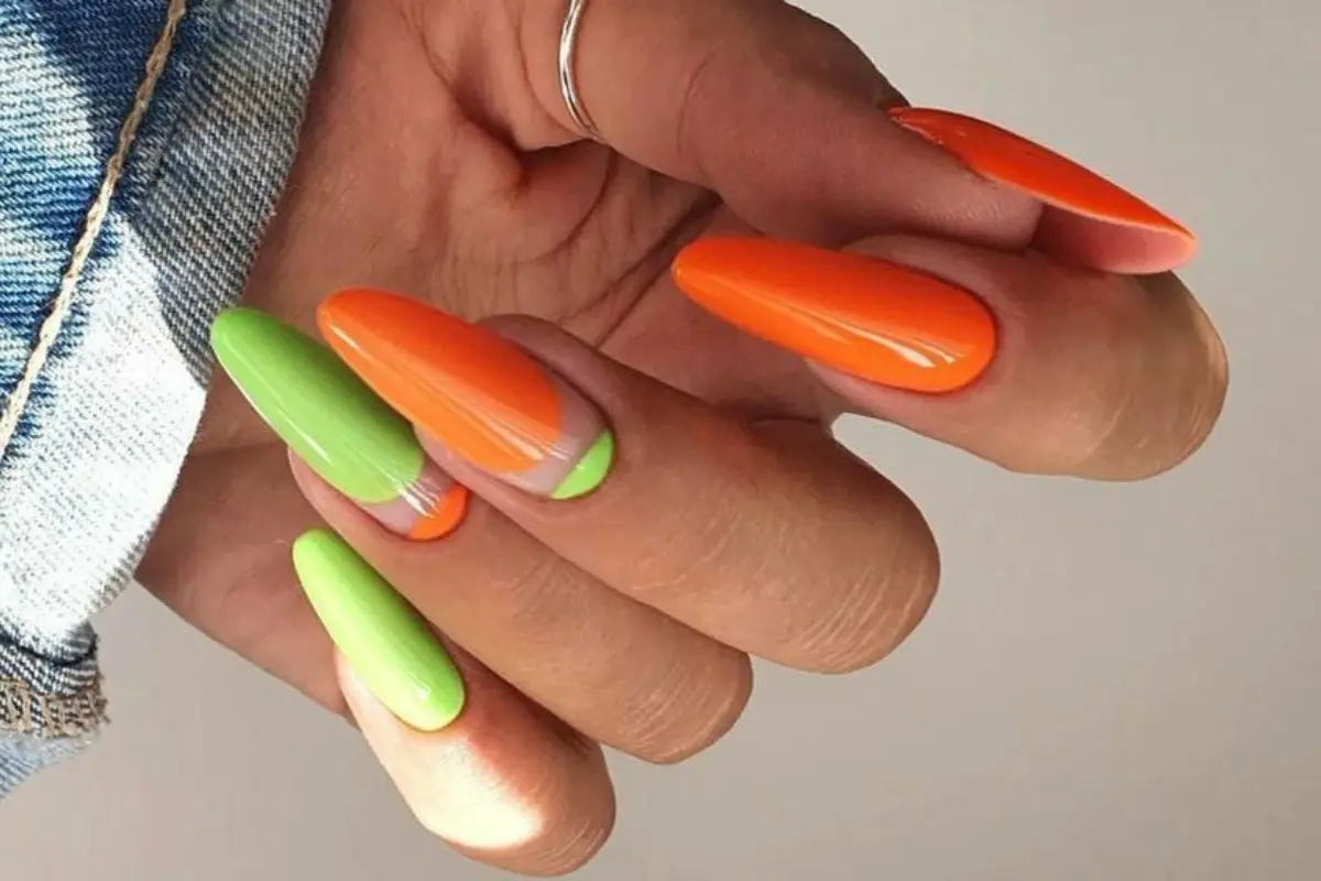 Unhas Coloridas 8 Tons Que Não Pode Faltar na Sua Coleção - Unhas laranja e verde