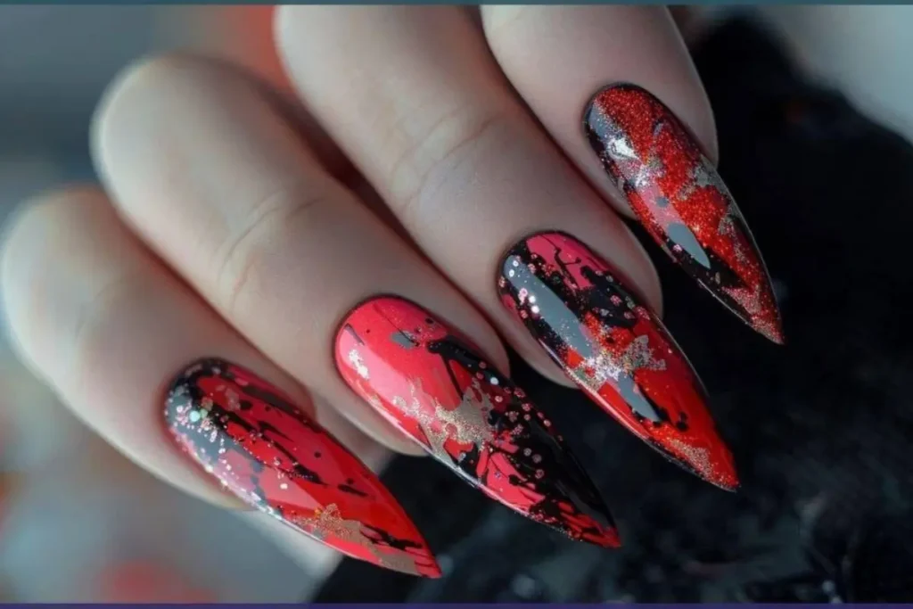 Unhas decoradas vermelho e preto