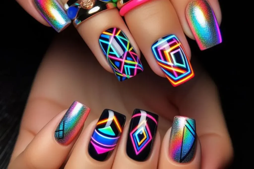 Unhas holográficas coloridas