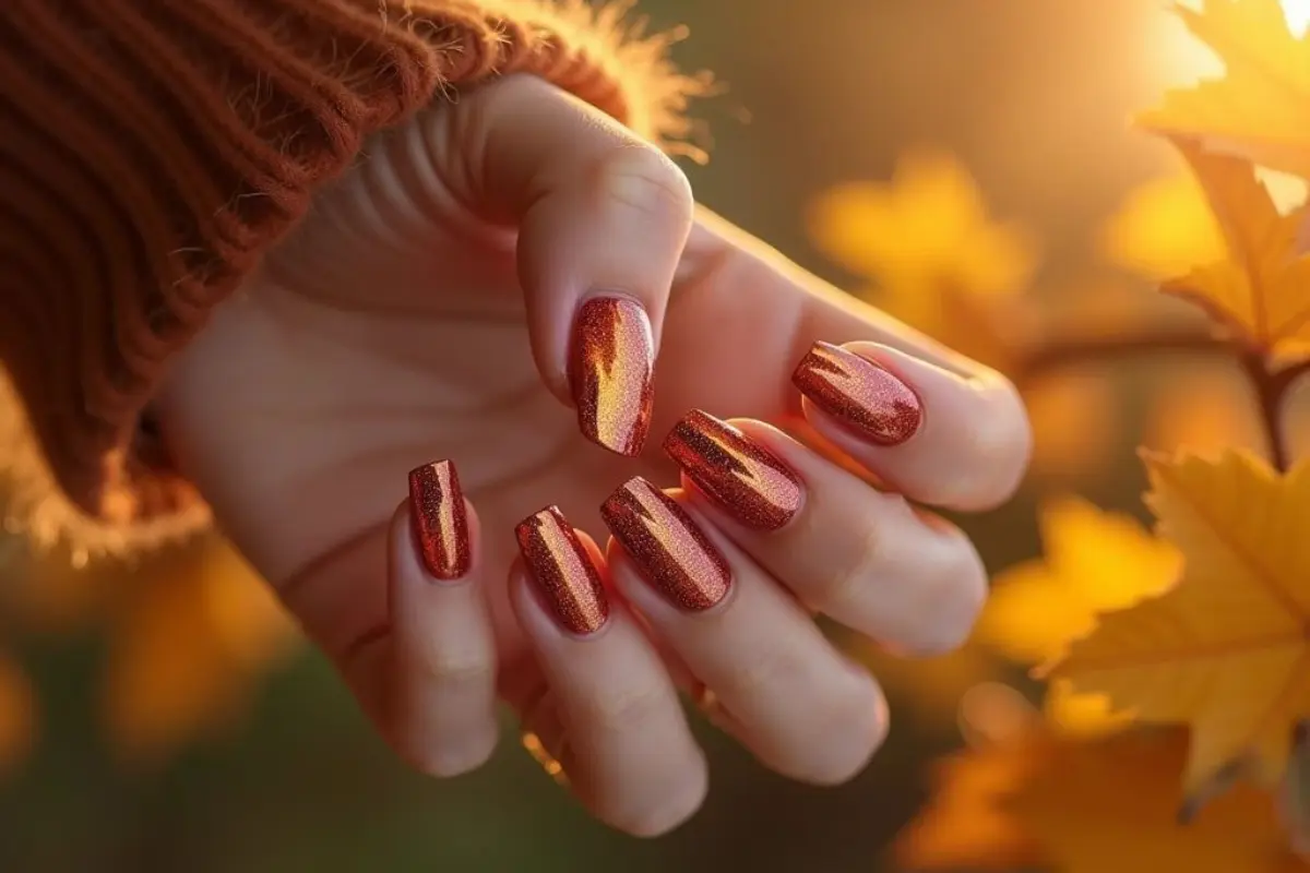 Unhas de Outono 6 Cores de Esmalte para Arrasar Nessa Estação - Unhas cor de laranja queimado metálico