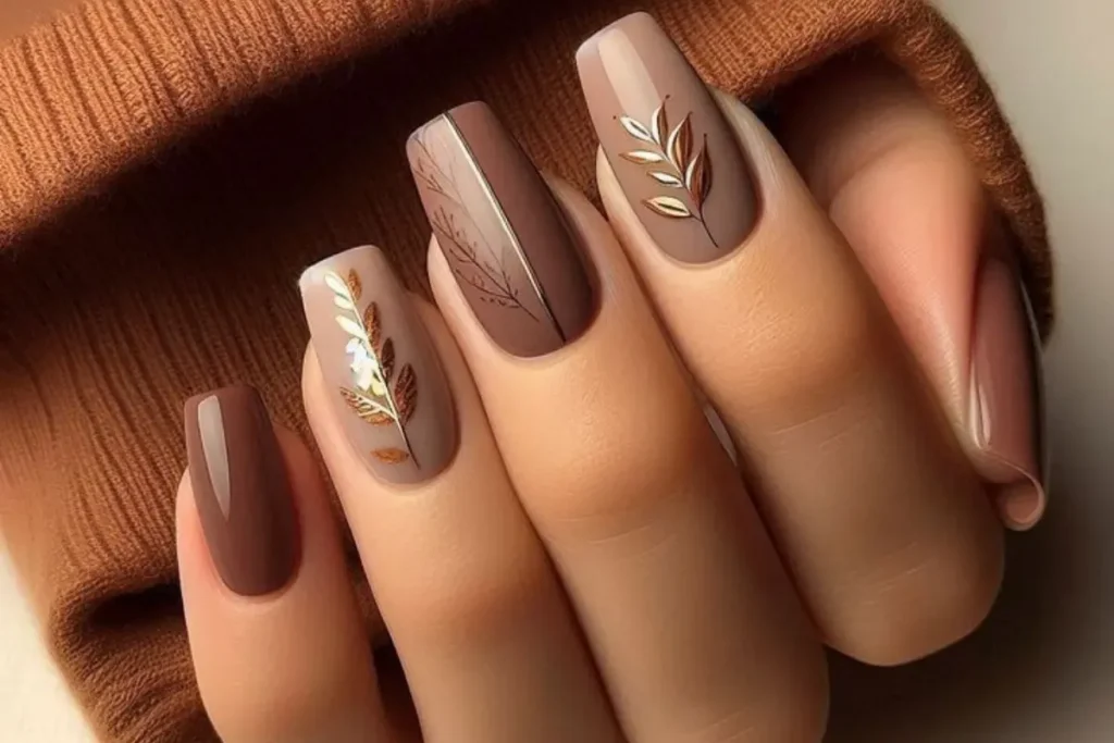 Unhas nude e marrom decoradas