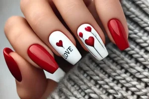 Dia das Mães 7 Inspirações de Unhas Para Esse Dia Tão Especial - Unhas vermelhas com branco escrito love e com corações