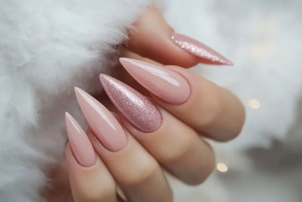 Esmaltes Neutros 5 Cores Indispensáveis para Unhas Estilosas - Unhas rosé decoradas com glitter
