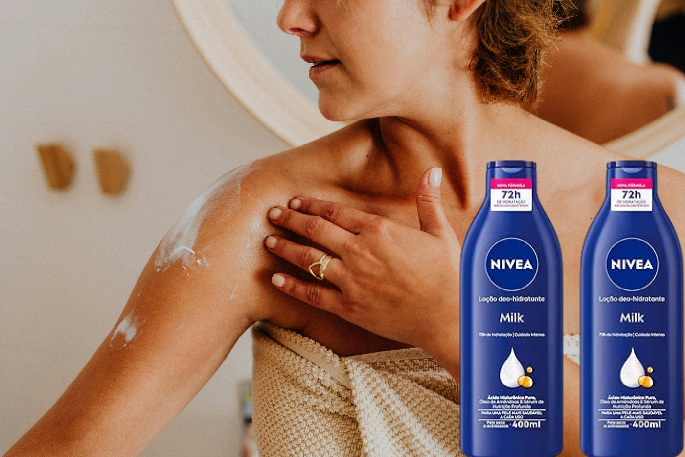 Mulher passando creme no ombro