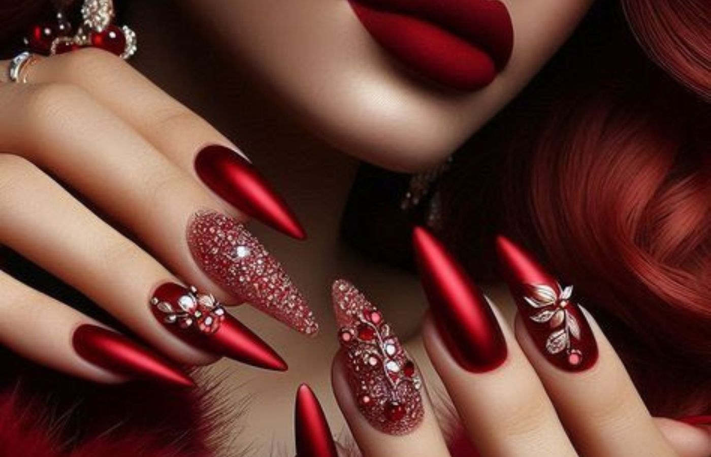 Dia dos Namorados: 7 Estilos de Unhas que Vão Deixar Seu Visual Apaixonante - Mulher com unha vermelhas decoradas