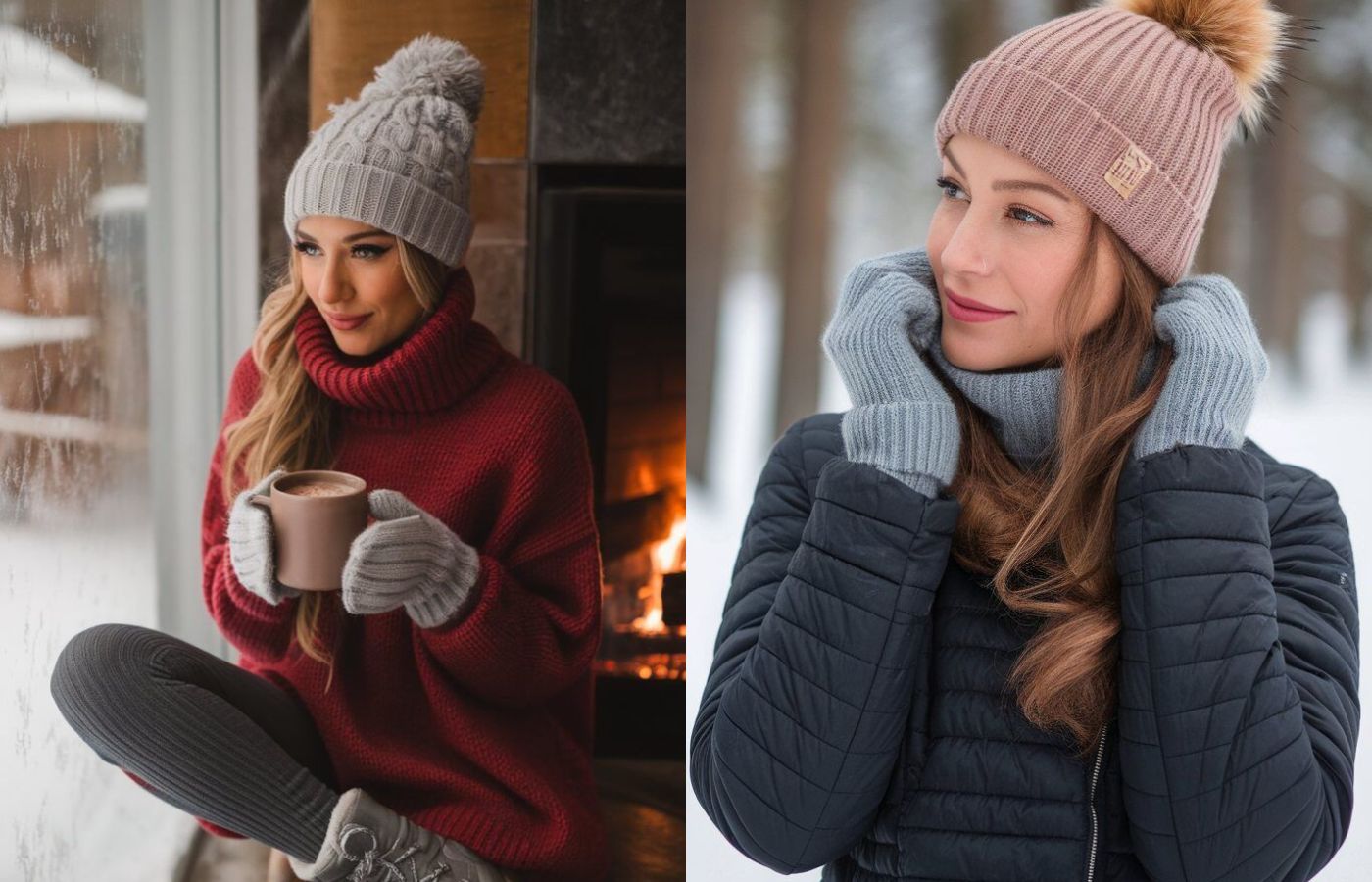 Mulheres com frio bem agasalhadas e usando touca e luva