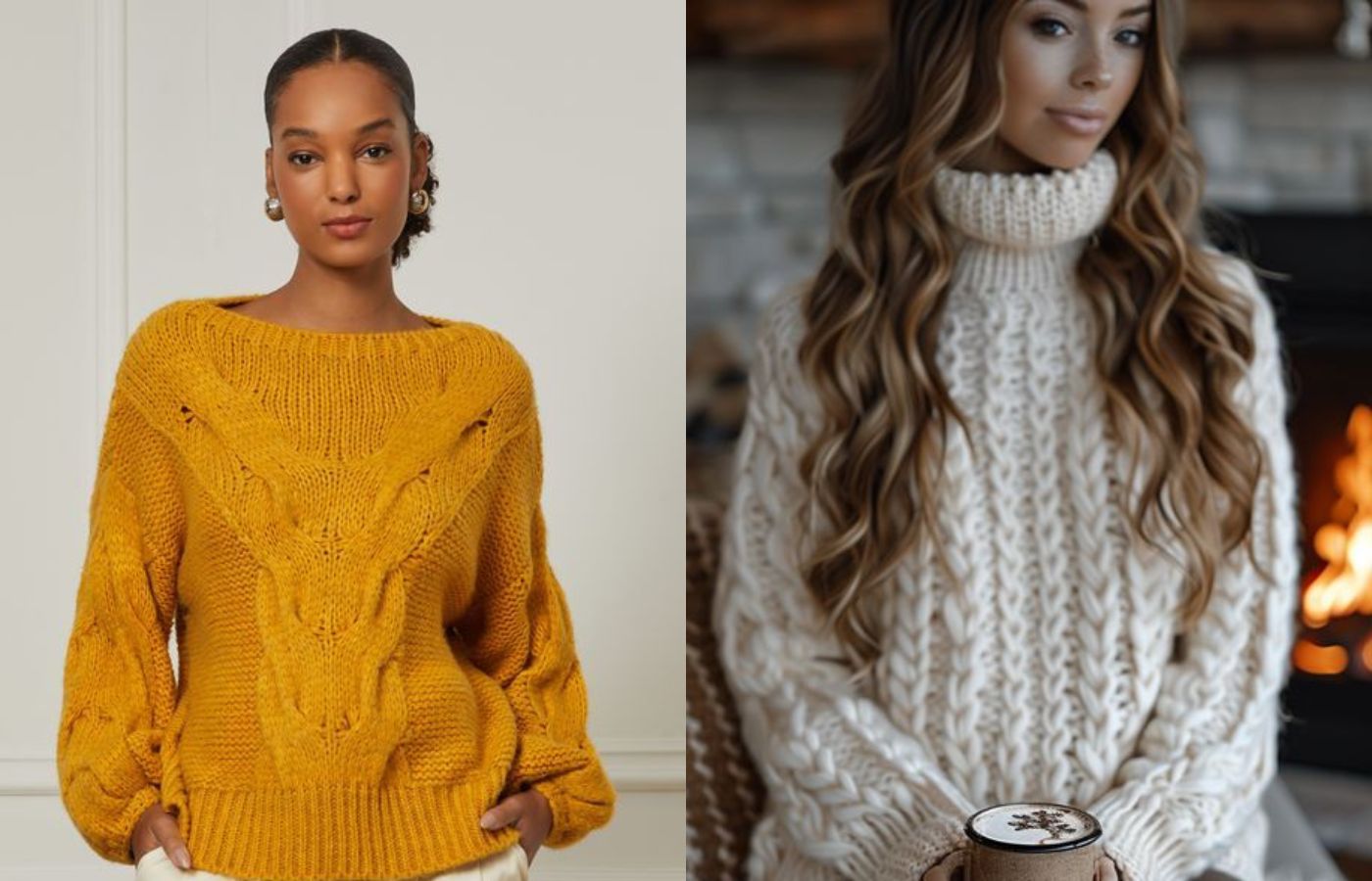 Mulheres usando suéteres de tricô